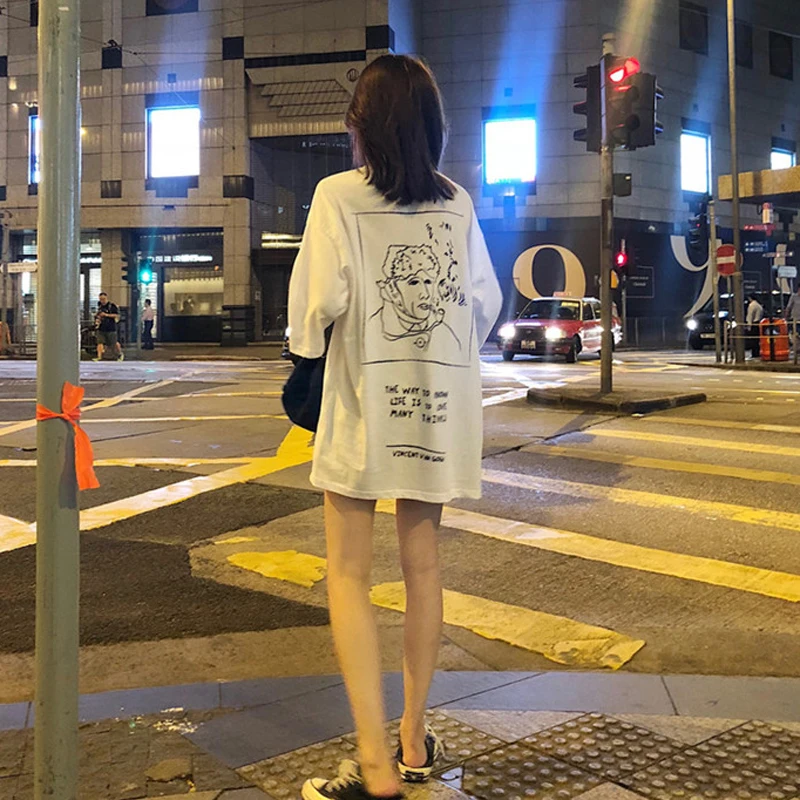 Женские футболки лето 2019 корейский стиль Ulzzang Harajuku Забавный принт короткий рукав