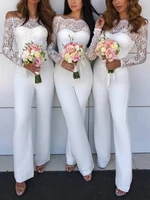 2020 long sleeves white evening dress lace column bridesmaid jumpsuits vestidos de fiesta largos elegantes de gala