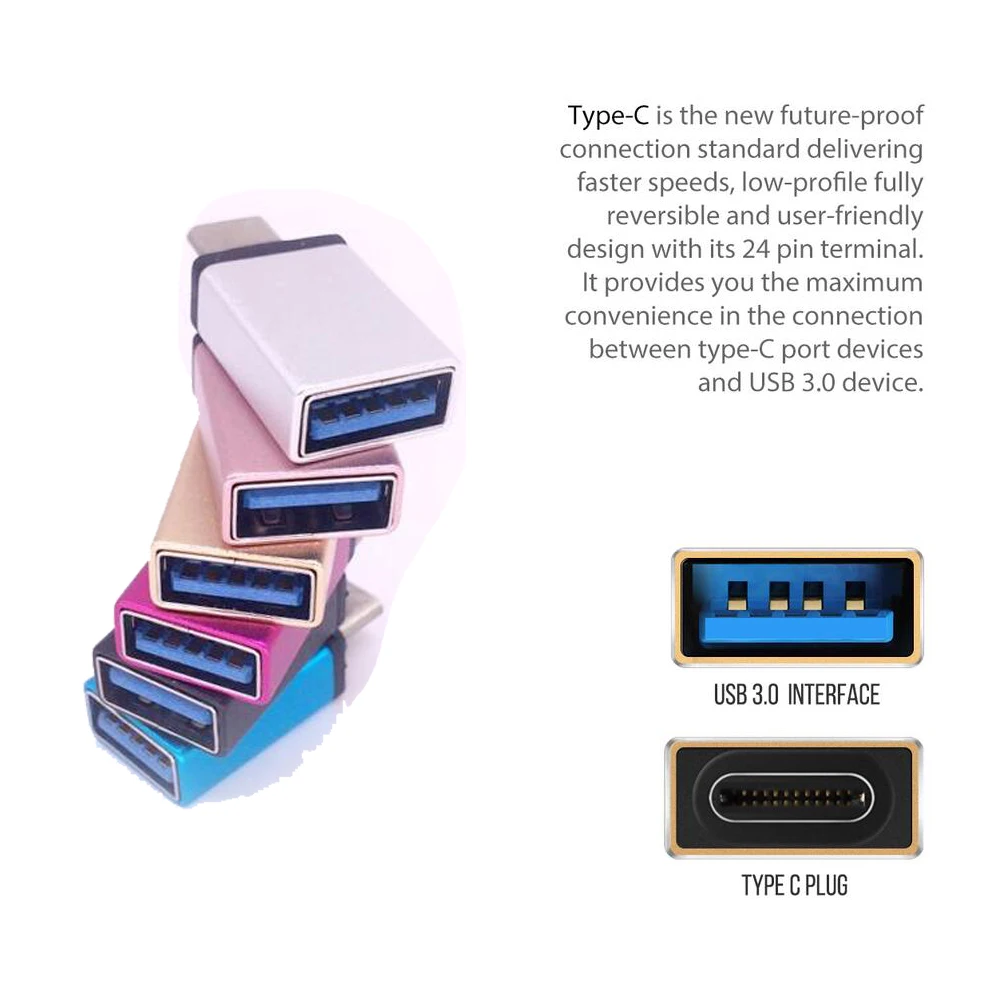 500 шт. Алюминий сплав USB3.0 к Тип c 3.1 адаптер Тип-C на USB OTG конвертер для Samsung