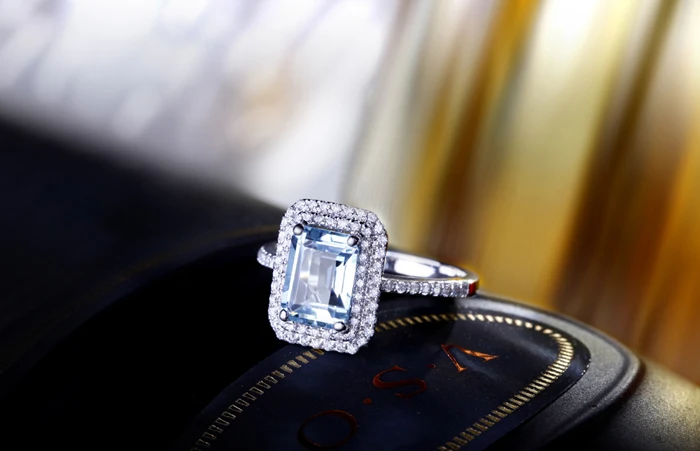 Caimao 6x8mm Emerald Cut Aquamarine 14k White Gold Natural 0.38ct Diamond Ring Fine Jewelry | Украшения и аксессуары
