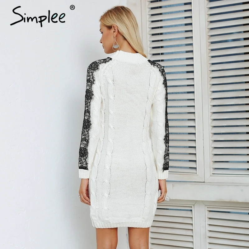 Женское платье Simplee на осень зиму с вязаными жгутами элегантное кружевное