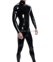 men latex bodysuitswith shoulder zipper fetish rubber catsuit for man crotch zip plus size