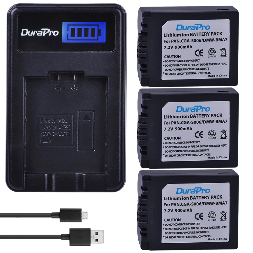 3 шт. CGA S006 DMW BMA7 литий ионная батарея + ЖК зарядное устройство для Panasonic DMC FZ7 FZ8 FZ18 FZ28