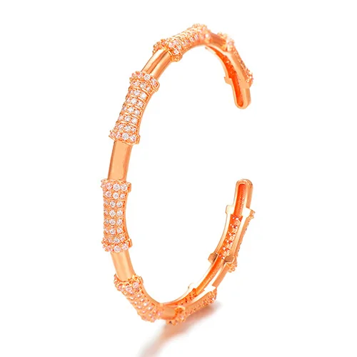 Rose Bangle GODKI бамбуковый узел роскошный сверкающий Полный AAA кубический цирконий геометрический дизайн для женщин браслет и кольцо набор ювелирных изделий - Окраска металла: Rose Bangle