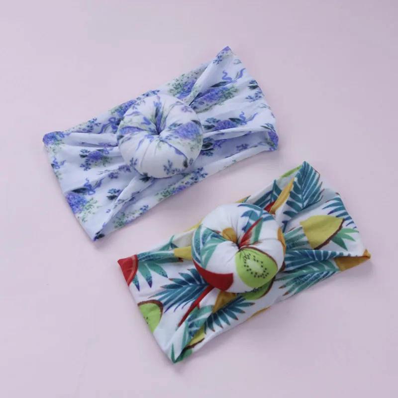 

1pcs Girls Bows Hair Accessories Soft Stretchy Full Prints Nylon Knotbow Headbands Newborn Baby Cotton Tracless Wide Headwraps