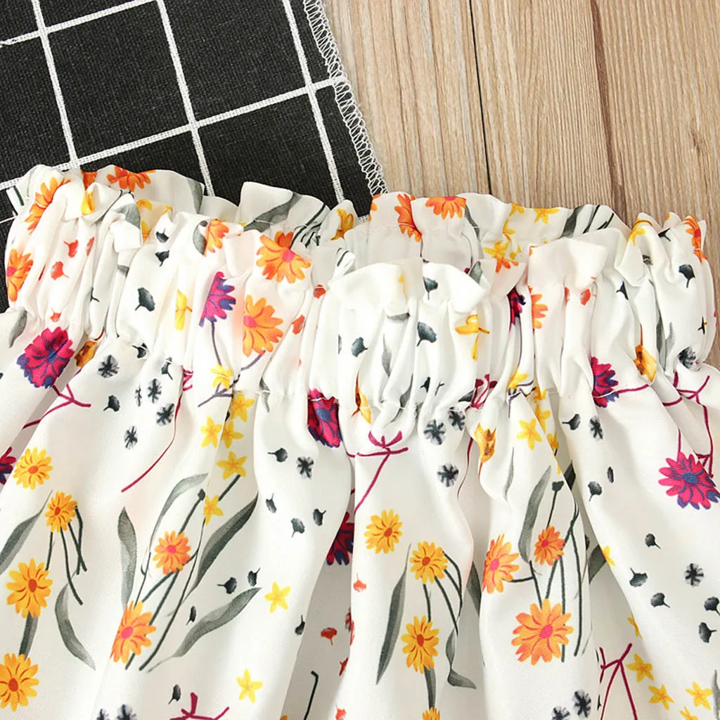 Toddler Kids Dresses for Baby girls dress Ruffled Tops Floral Print Skirts 2PC Outfits Sets Summer Clothes set Dropshipping |