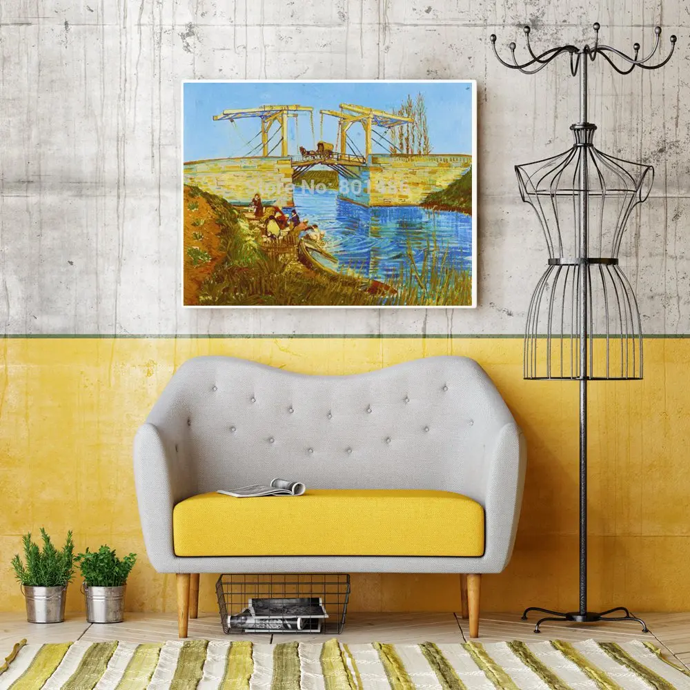 Van Gogh Pont De Langlois Landscape and Seascape Boat Wall Art Canvas Giclee Printed Vintage Home Decor Dining Room | Дом и сад