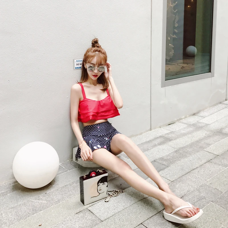 Женский купальный костюм из двух предметов для девочек купальник с юбкой в