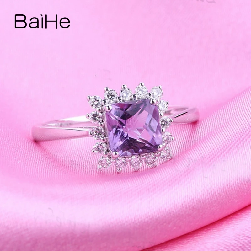 BAIHE однотонное 14k белое золото (AU585) 6 мм Огранка принцессы природные аметисты