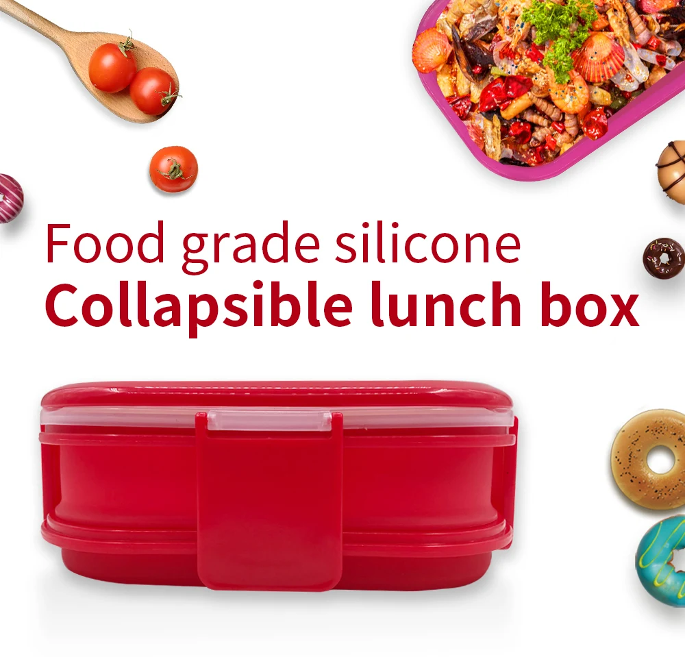 Силиконовый Ланч-бокс Bento, портативный складной контейнер для пищевых продуктов, Bento box, контейнер для еды и обедов для детей, школьные двери