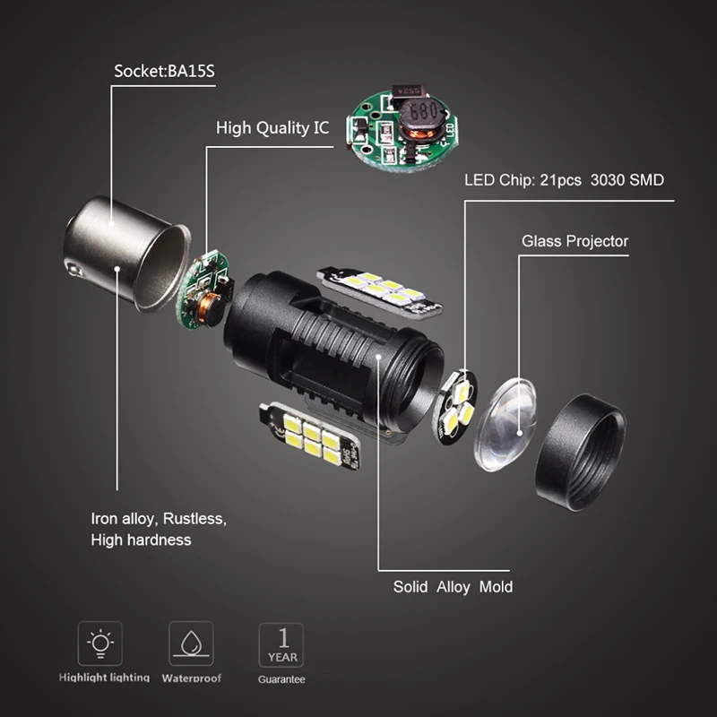 1157 P21/5 Вт R5W 1156 BA15S P21W светодиодный BAU15S PY21W BAY15D лампы 21 шт. 3030SMD авто противотуманных