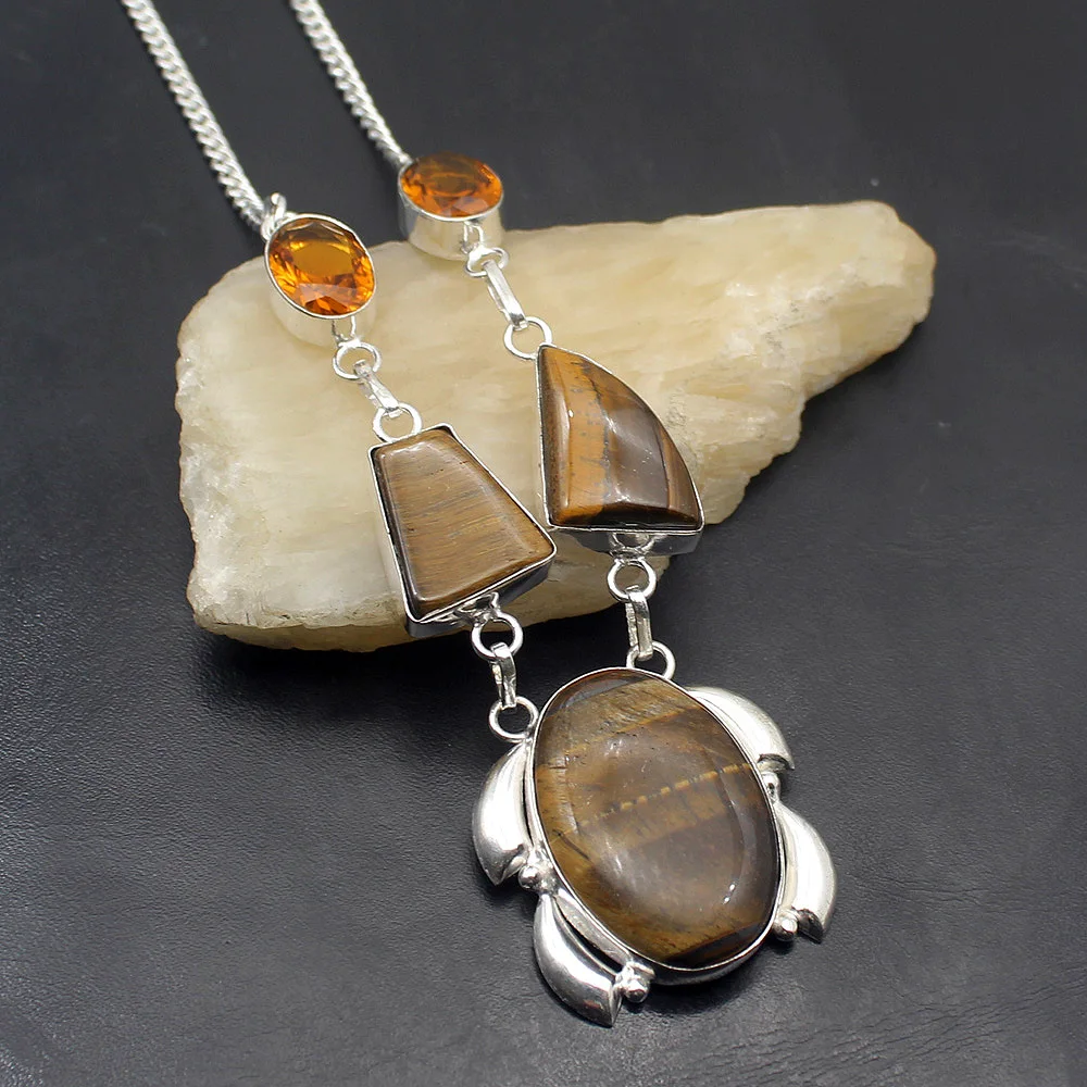 Ожерелье женское из серебра 925 пробы с натуральным тигровым глазом HoneyTopaz 19 5 дюйма