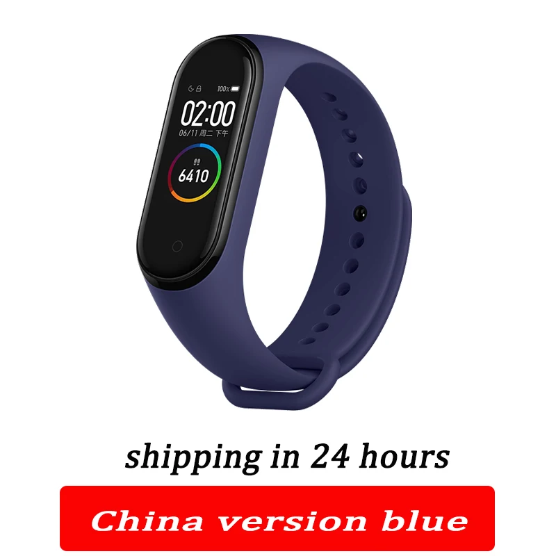 blue CN only Xiaomi Mi-браслет 4 смарт-Браслет фитнес-браслет MiBand Band 4 Частота сердечных сокращений большой сенсорный экран сообщение Smartband - Цвет: blue CN only