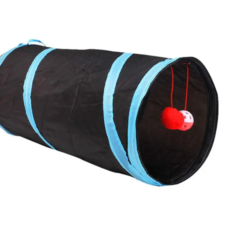 Cat ring paper two-pass cat tunnel can be accommodated folding channel pet Zhiyi toy drill bucket with bell | Дом и сад