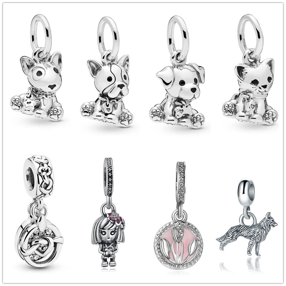 Серебристые цвета happy bull dog бусины кошка подвеска талисманы Fit Pandora Браслеты и браслеты для женщин новые модные украшения DIY berloques