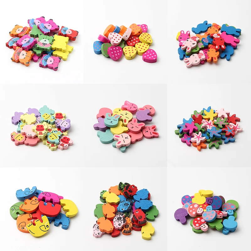 

Pick Natural Cute Animals Plants Heart Wooden Beads Loose Spacer For Handmade Kids Toys Jewelry Making Accessories DIY Supplier
