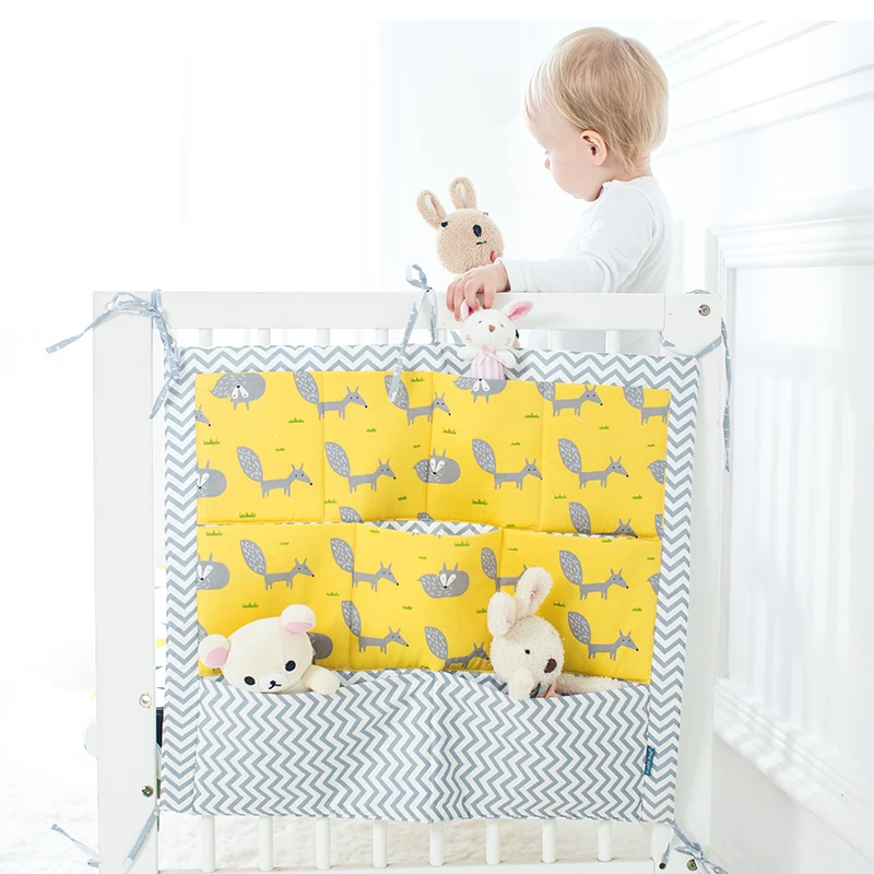 100 Cotton Cartoon Baby Bed Storage Bag Baby Cot Toys Organizer Bedside Pocket Bedding Set Nursery Hanging Crib Toy Diaper Pouch