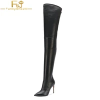 fsj fashion 2021 luxury black leather ladies high thin heels over knee thigh brand plush boots casual shoes woman zapato de taco