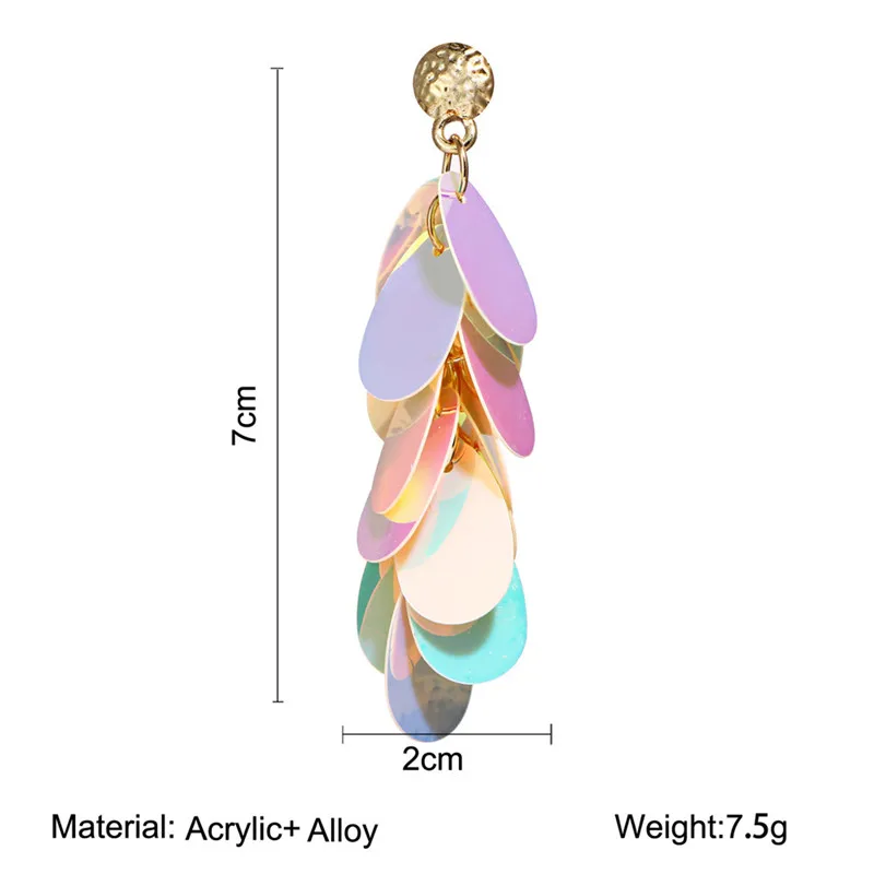 Rainbow Multi Layered Acrylic Metallic Pastel Oval Geometric Sequins Statement Earrings Long Drop For Women Girls | Украшения и