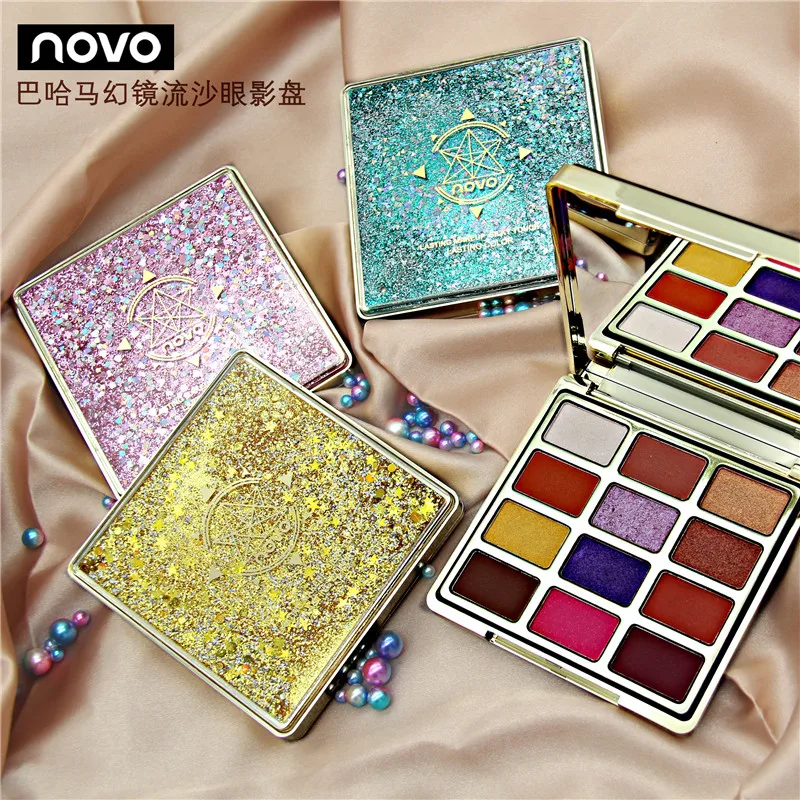 NOVO Blingbling Quicksand тени для век макияж Палитра 12 цветов Блеск мерцающие матовые тени для век водостойкая пигментированная косметика