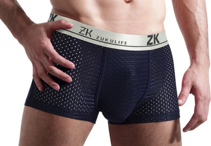 dark blue Сетчатые шелковые Модальные боксеры ropa interior hombre Нижнее белье Мужские трусы мужские шорты-боксеры трусы Calsonsillos Hombres L-5XL - Цвет: dark blue