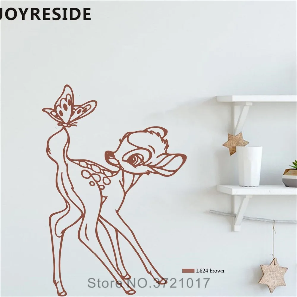Виниловые наклейки joyestebe Bambi на стену в виде оленя бабочки для детской спальни