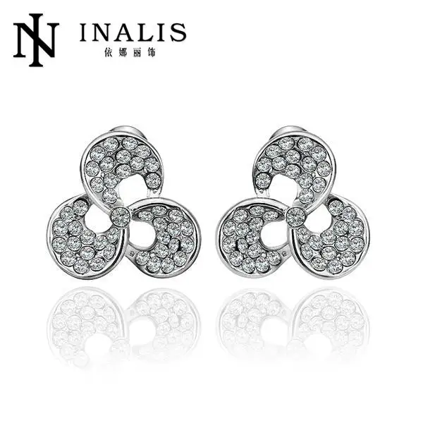 Позолоченные серьги-гвоздики INALIS в форме цветка с белым цирконием ААА для женщин, трендовые ювелирные изделия E824