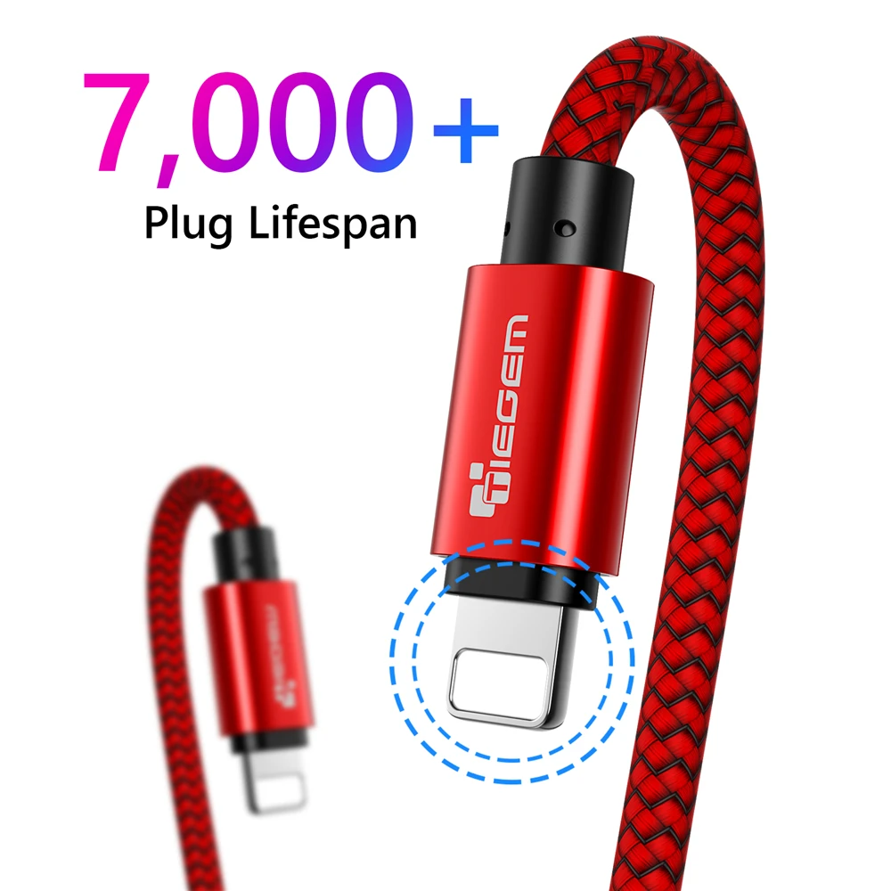 USB кабель TIEGEM для iPhone Xs Max X XR 2A быстрой зарядки 8 7 6 Plus 5 5s SE передачи данных