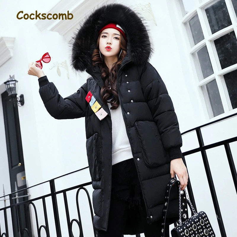

Cockscomb Plus Size Warm Winter Parkas Women Pockets Thickening Cotton Wadded Coat Outerwear Woman Jacket with Faux Fur Hood