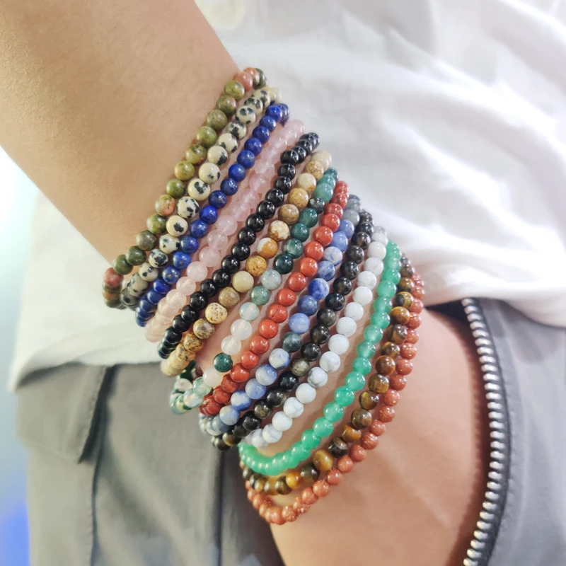 Минималистичный браслет из 4 мм бусин с натуральным камнем для мужчин и женщин