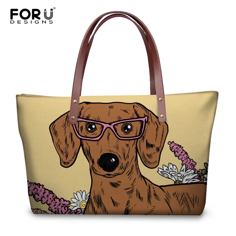 Роскошные женские сумки FORUDESIGNS большая сумка тоут на плечо с рисунком таксы/Бигля