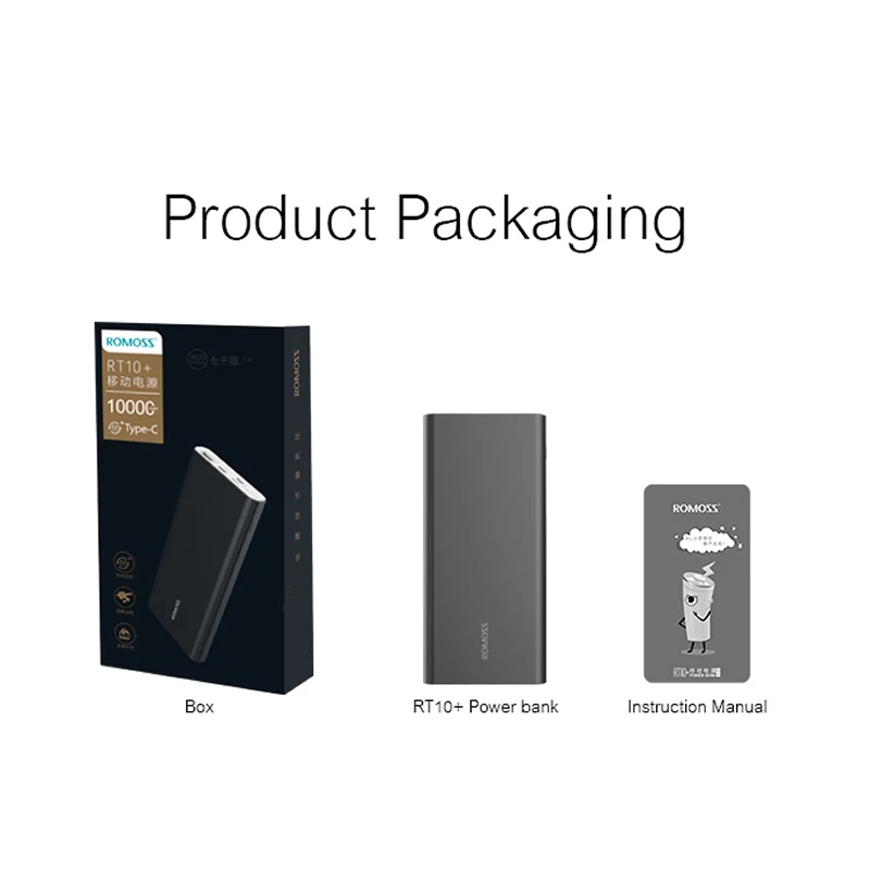 Romoss RT10+ Power Bank 10000mAh Ultra-thin Two-way Fast Charger Type-C/Micro USB/Lightning Interface for Android iPhoneX Xiaomi | Мобильные