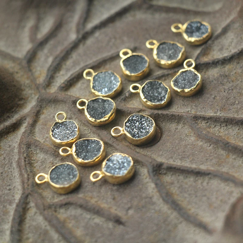 2 шт. 925 пробы Vermail серебро Титан Серебристые друзы монеты Форма кулон 19X8.5mm