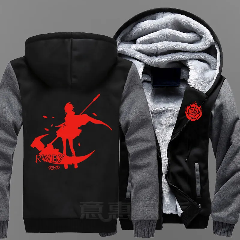 RWBY Толстовка Руби Роуз аниме пальто зимняя куртка Для мужчин толстые свитшоты на молнии