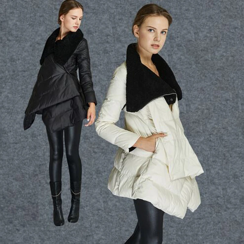 Зимняя куртка для женщин 2018 новая мода большой меховой воротник белый утиный пух