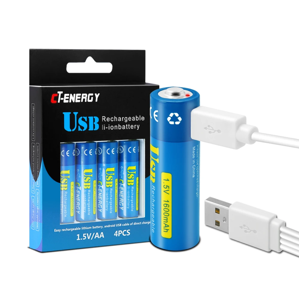 CT ENERGY USB перезаряжаемые литий ионные батареи aa 1 5 V/1600 mAh быстрая зарядка с 4 в Micro