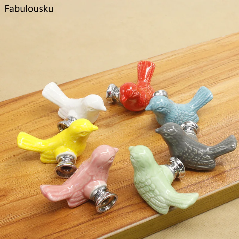 

Vintage Bird Ceramic Door Knob Children Room Cupboard Cabinet Drawer Suitable Kitchen Furniture Home Pull Handle With Screws