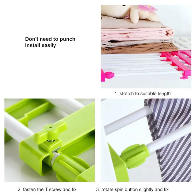 Nail-free Wardrobe Partition Storage Rack Cabinets Holder Organizers Telescopic Spacer Frame Clothes Kitchen Shelf | Обустройство