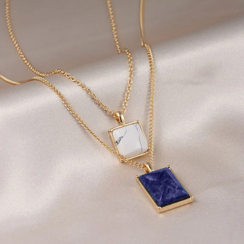 Женская двухслойная цепочка с подвеской из искусственного камня N1100|fashion jewelry|jewelry
