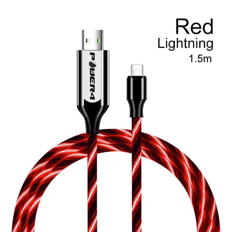 Lightning-Red Power4 1,5 м usb type-C кабель для передачи данных для iPhone со светящимся проводом для зарядки Micro USB для samsung Xiaomi кабель зарядное устройство двустороннее - Цвет: Lightning-Red