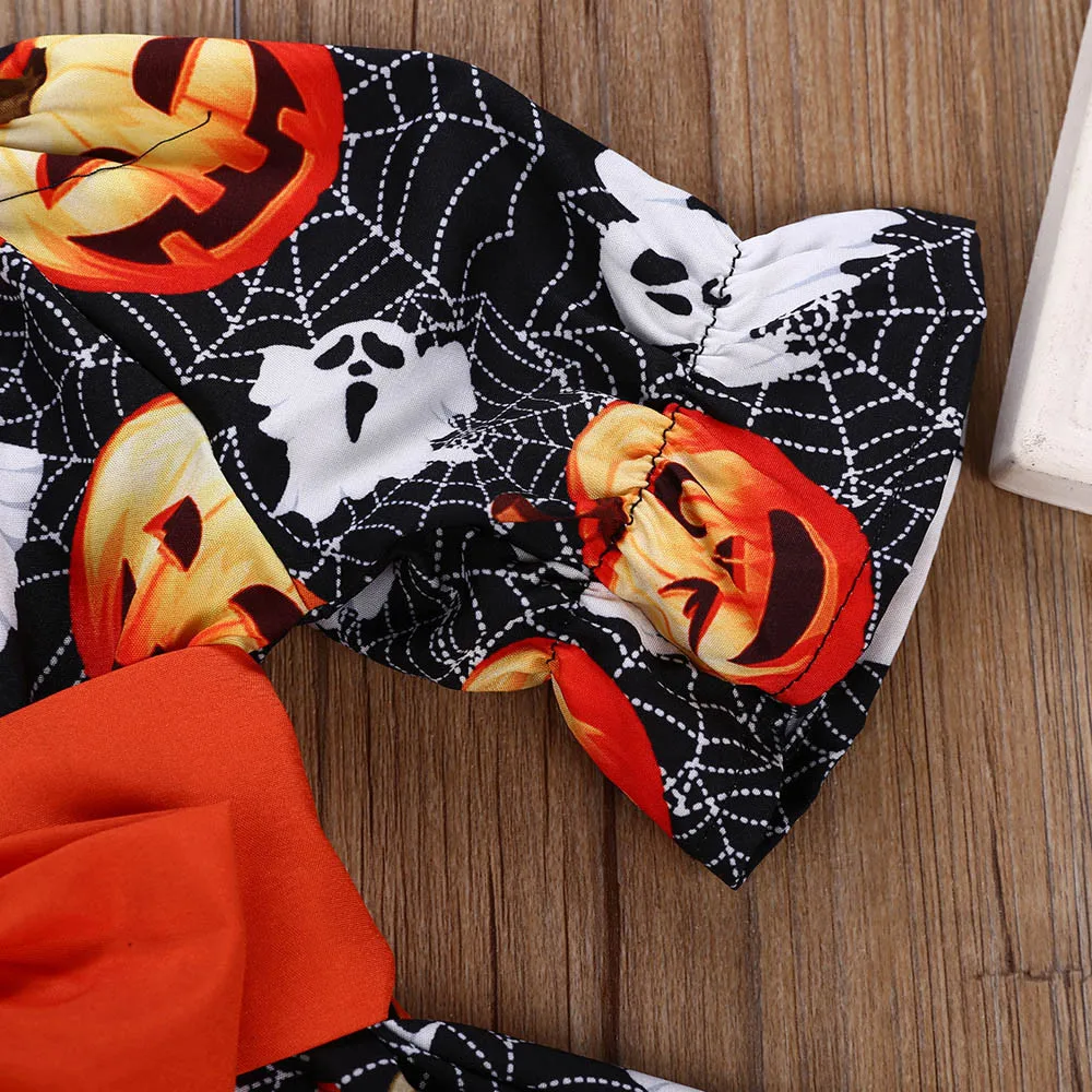 Toddler Infant Baby Girls Dresses Pumpkin Ghost Print Halloween Costume Outfits girls dress vestidos Dropshipping | Детская одежда и