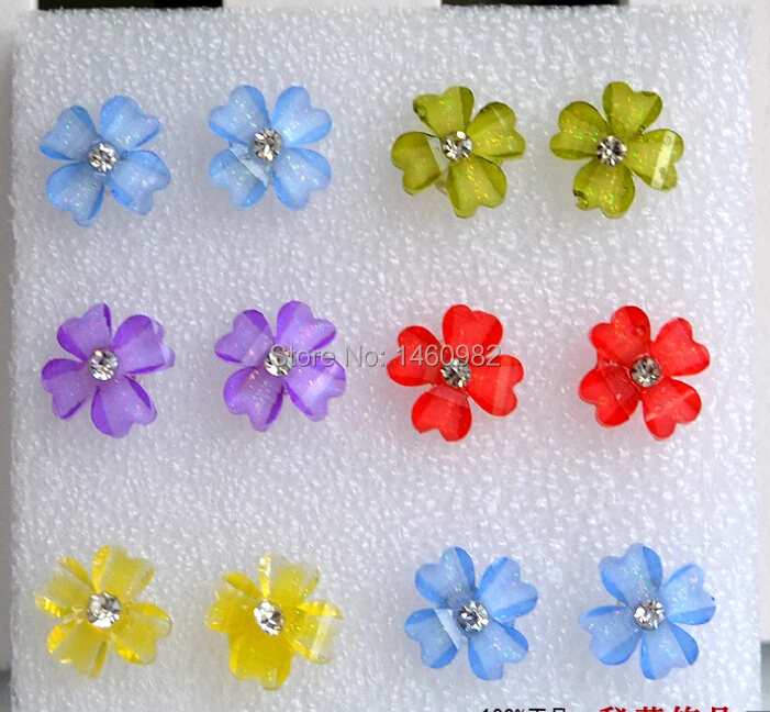 Оптовая продажа 6 пар серьги-гвоздики с клевером серьги цветами женские четырьмя