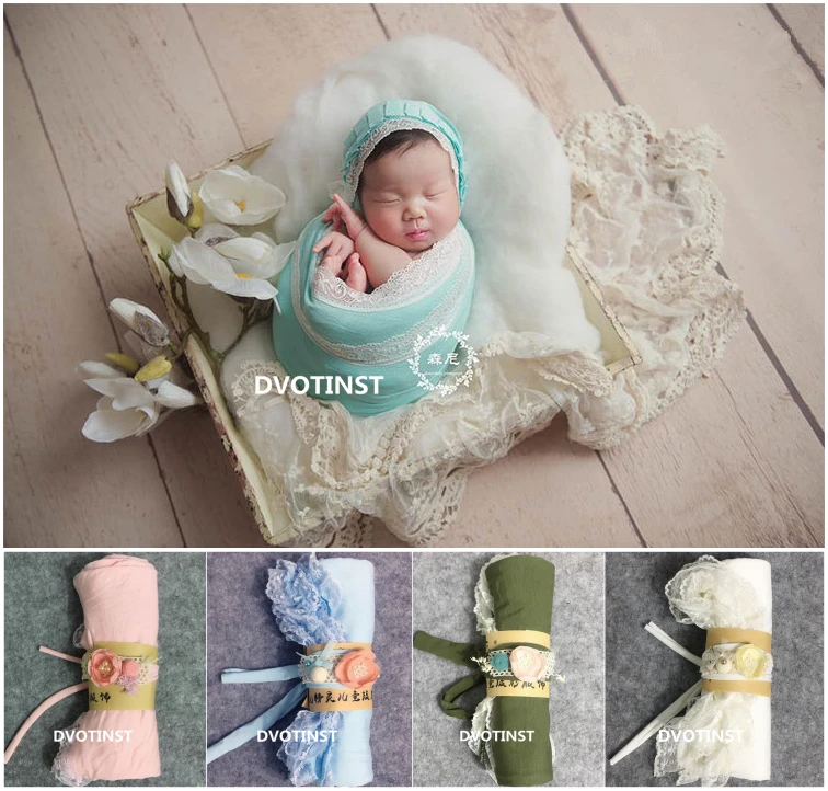 

Dvotinst Baby Photography Props Soft Lace EdgeWraps+Headband 2pcs Set Fotografia Accessories InfantStudio Shooting Photo Props
