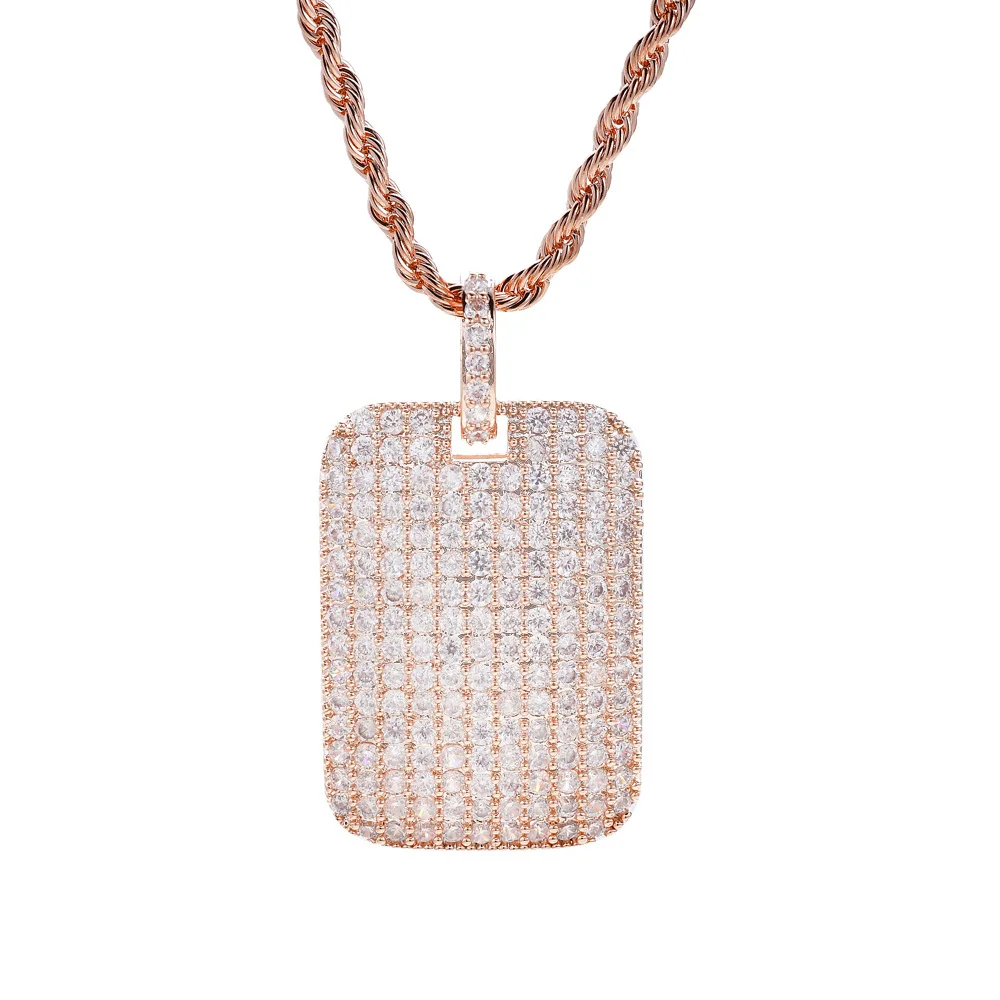 

Hip Hop Full AAA CZ Zircon Paved Bling Iced Out Geometric Square Pendants Necklace Men Rapper Jewelry Dog Tag Rose Gold Color