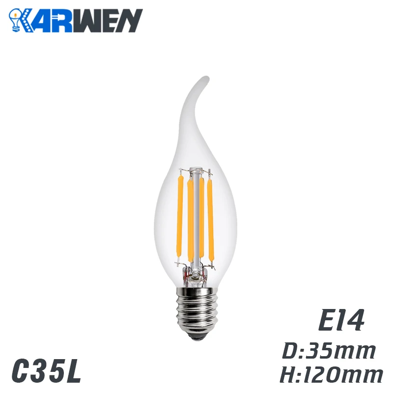 KARWEN светодиодный Эдисон лампы E27 E14 Винтаж светодиодный нити светильник 220V 2W 4W 6W 8W ST64 G80 G95 T45 A60 Ретро Светодиодная лампа накаливания