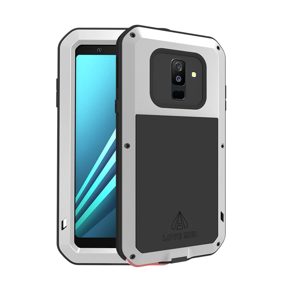 Сверхпрочный защитный чехол для телефона для samsung Galaxy A6 A6 Plus бронированный металлический закаленное стекло силиконовый a6plus алюминиевый A6+ чехол - Цвет: Silver