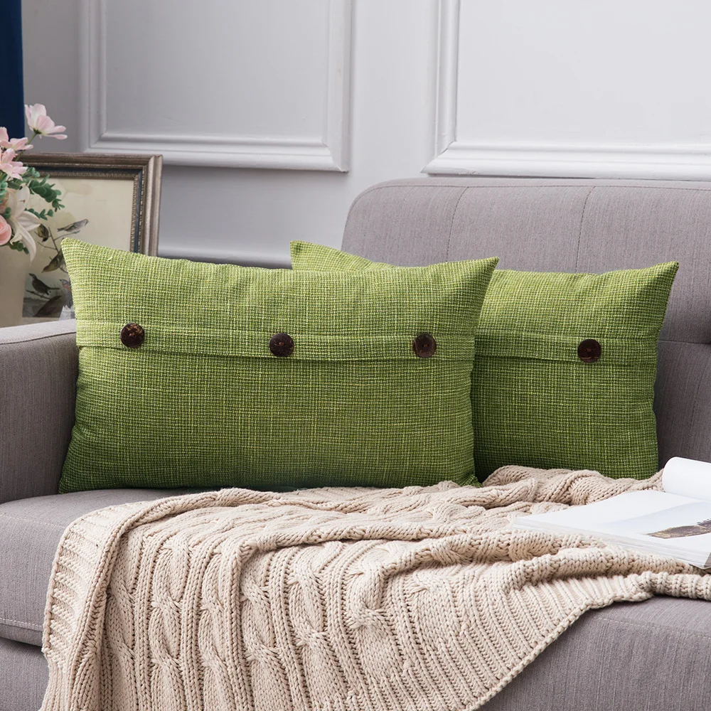 Декоративные льняные наволочки на подушку, Чехол на подушку с тремя кнопками, винтажный Чехол на подушку для дивана, дивана, кровати