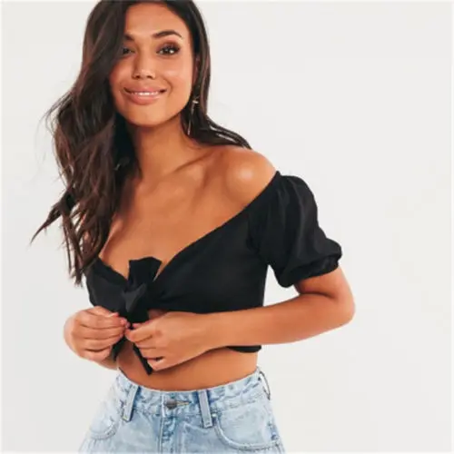 2018 Summer NEW Women off shoulder Vest Tops Halter Exposed Navel Bikini Black Sexy Briefs Blouse |