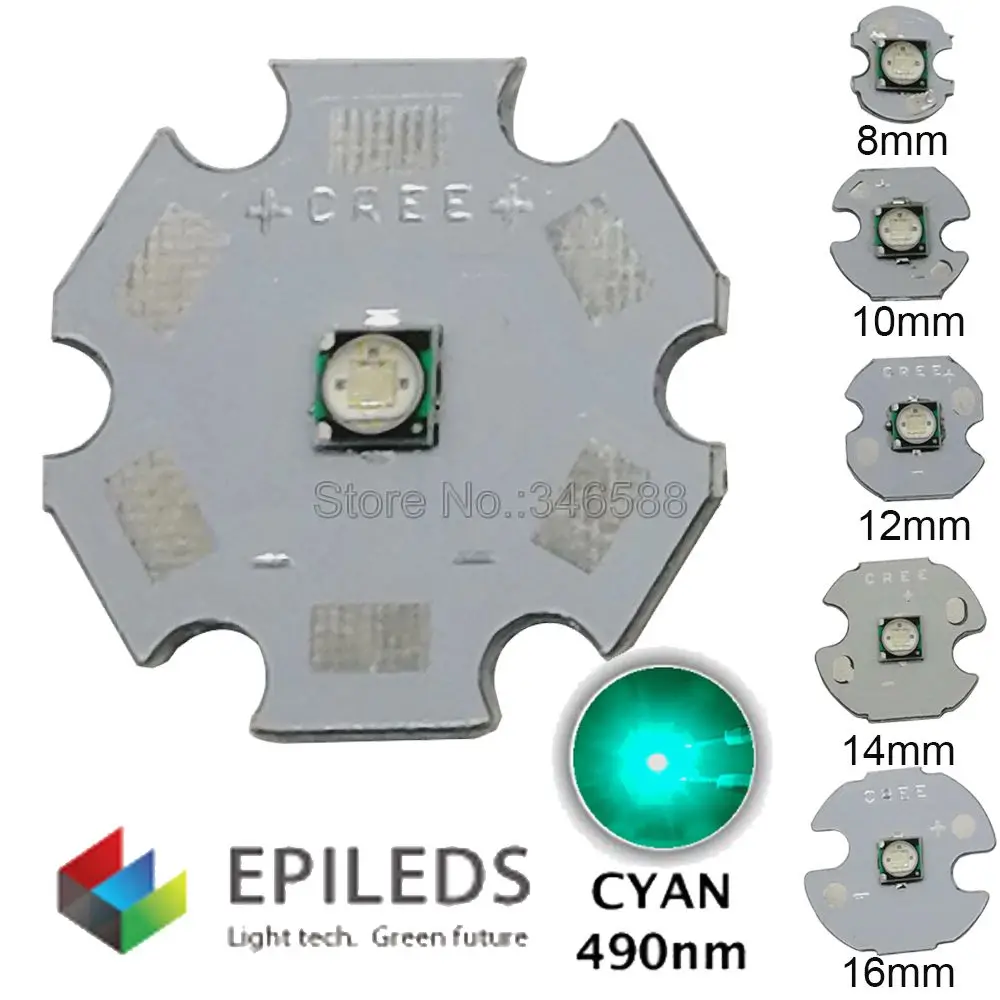 5pcs 3W 490nm - 495nm Cyan Color 3535 Epileds High Power  LED Light Emitter Diode on 16mm / 20mm Aluminum PCB