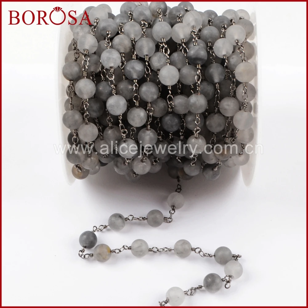 

BOROSA 5Meters Gold Color Matte Gray Agates Roundel Faceted Beads Rosary Chain Fashion Beaded Chains Jewelry Finding JT214